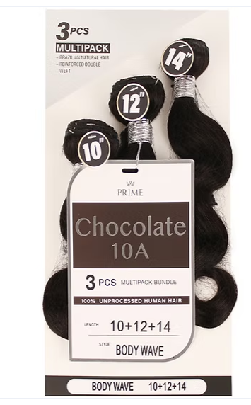 Chocolate 10A 100% Human Hair Bundles - Body Wave -  Length: 10", 12", 14"