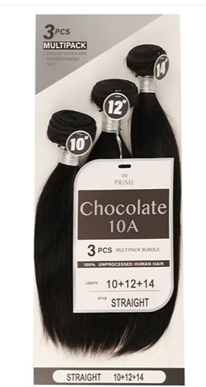 Chocolate 10A 100% Human Hair Bundles - Straight -  Length: 10", 12", 14"
