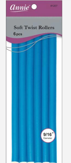 #1207 Annie Soft Twist Rollers 10" Long 6Pc Blue
