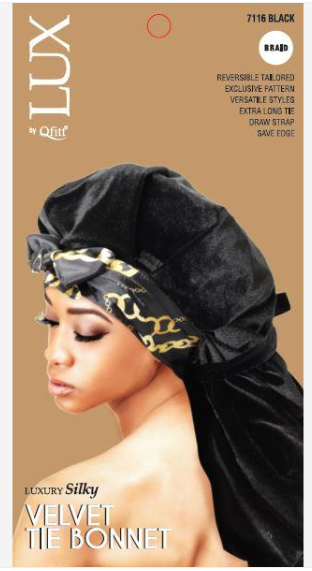Lux Luxury Silky Velvet Tie Bonnet - Braid / Black